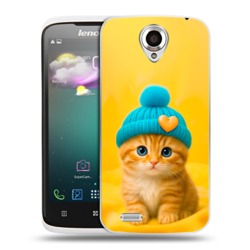 Пластиковый чехол на Lenovo S820 с принтом Котенок в шапке Пластиковый чехол на Lenovo S820 с принтом Котенок в шапке