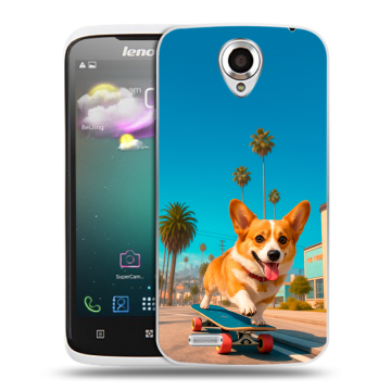 Пластиковый чехол на Lenovo S820 с принтом Корги на скейте Пластиковый чехол на Lenovo S820 с принтом Корги на скейте