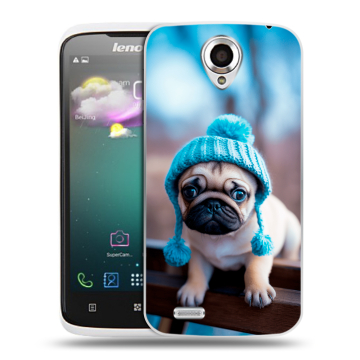 Пластиковый чехол на Lenovo S820 с принтом Мопс в шапке Пластиковый чехол на Lenovo S820 с принтом Мопс в шапке
