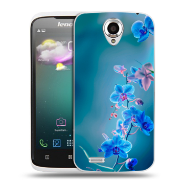 Пластиковый чехол на Lenovo S820 с принтом Голубые цветы