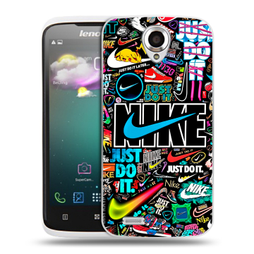 Пластиковый чехол на Lenovo S820 с принтом найк nike черный