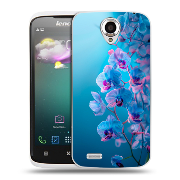 Пластиковый чехол на Lenovo S820 с принтом голубые орхидеи Пластиковый чехол на Lenovo S820 с принтом голубые орхидеи