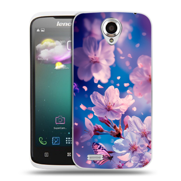 Пластиковый чехол на Lenovo S820 с принтом цветы бабочки Пластиковый чехол на Lenovo S820 с принтом цветы бабочки