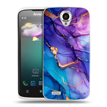 Пластиковый чехол на Lenovo S820 с принтом синий мрамор