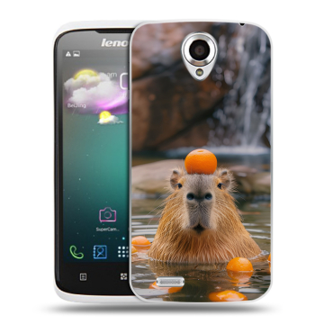 Пластиковый чехол на Lenovo S820 с принтом Капибара с апельсином Пластиковый чехол на Lenovo S820 с принтом Капибара с апельсином