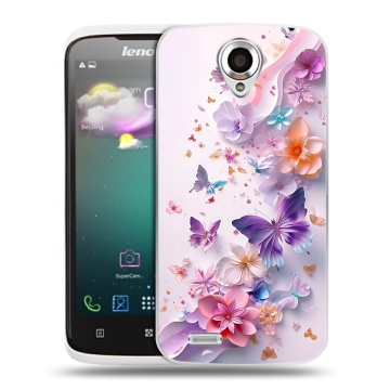 Пластиковый чехол на Lenovo S820 с принтом цветы бабочки