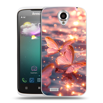 Пластиковый чехол на Lenovo S820 с принтом бабочки розовые