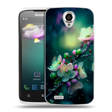 Пластиковый чехол на Lenovo S820 с принтом Цветы и мрамор