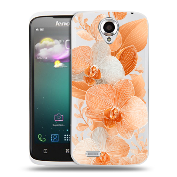 Пластиковый чехол на Lenovo S820 с принтом Бежевые цветы Пластиковый чехол на Lenovo S820 с принтом Бежевые цветы