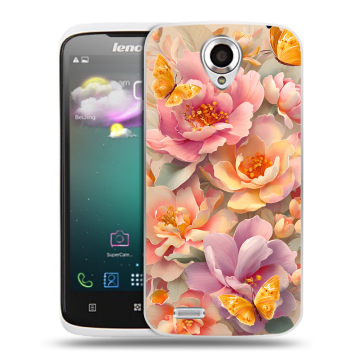 Пластиковый чехол на Lenovo S820 с принтом Цветы и бабочки Пластиковый чехол на Lenovo S820 с принтом Цветы и бабочки
