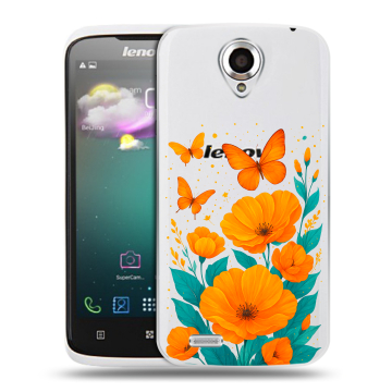 Пластиковый чехол на Lenovo S820 с принтом цветы бабочки Пластиковый чехол на Lenovo S820 с принтом цветы бабочки