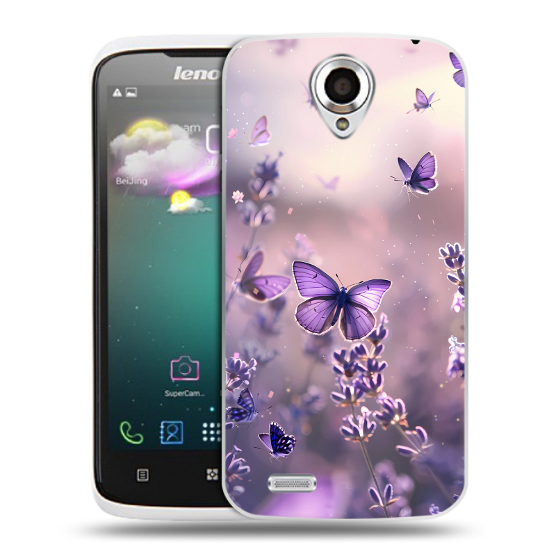 Пластиковый чехол на Lenovo S820 с принтом бабочки и лаванда Пластиковый чехол на Lenovo S820 с принтом бабочки и лаванда