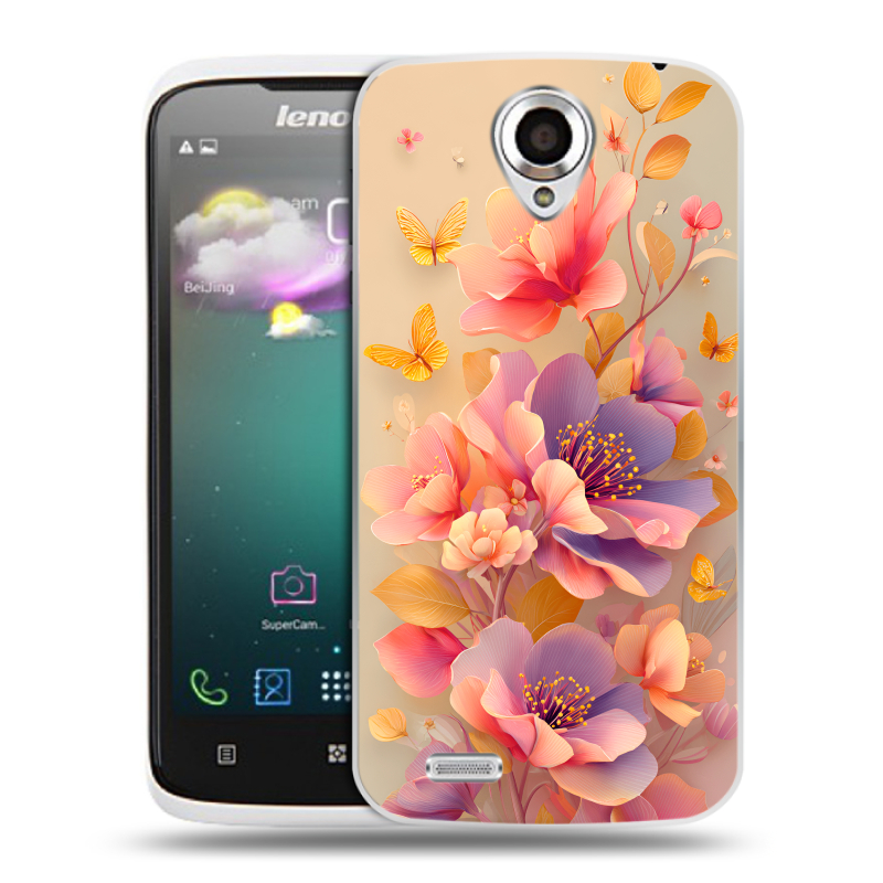 Пластиковый чехол на Lenovo S820 с принтом Цветы и бабочки Пластиковый чехол на Lenovo S820 с принтом Цветы и бабочки