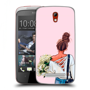 Пластиковый чехол на HTC Desire 500 с принтом Девушка и букет