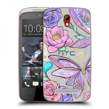 Пластиковый чехол на HTC Desire 500 с принтом Бабочки и цветы