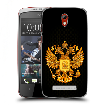 Пластиковый чехол на HTC Desire 500 с принтом Герб России желтый Пластиковый чехол на HTC Desire 500 с принтом Герб России желтый