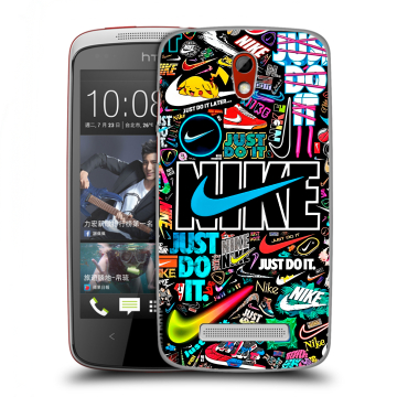 Пластиковый чехол на HTC Desire 500 с принтом найк nike черный Пластиковый чехол на HTC Desire 500 с принтом найк nike черный