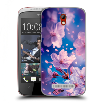 Пластиковый чехол на HTC Desire 500 с принтом цветы бабочки