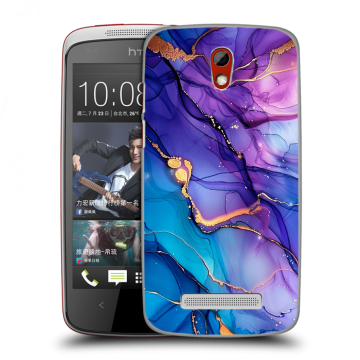 Пластиковый чехол на HTC Desire 500 с принтом синий мрамор