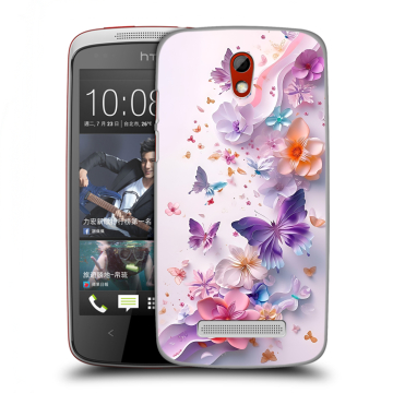 Пластиковый чехол на HTC Desire 500 с принтом цветы бабочки Пластиковый чехол на HTC Desire 500 с принтом цветы бабочки