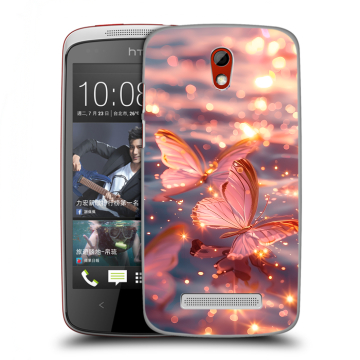 Пластиковый чехол на HTC Desire 500 с принтом бабочки розовые Пластиковый чехол на HTC Desire 500 с принтом бабочки розовые