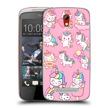 Пластиковый чехол на HTC Desire 500 с принтом Единороги и радуга Пластиковый чехол на HTC Desire 500 с принтом Единороги и радуга
