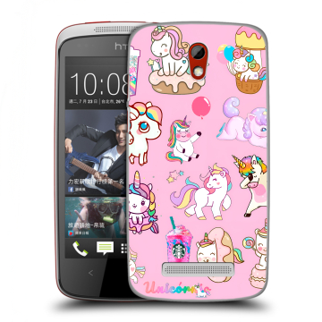 Пластиковый чехол на HTC Desire 500 с принтом розовые единороги Пластиковый чехол на HTC Desire 500 с принтом розовые единороги