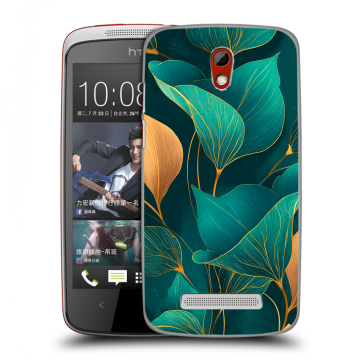 Пластиковый чехол на HTC Desire 500 с принтом Листья и золото