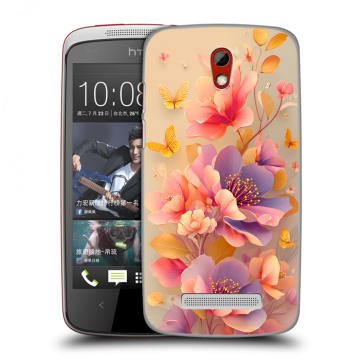Пластиковый чехол на HTC Desire 500 с принтом Цветы и бабочки