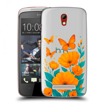 Пластиковый чехол на HTC Desire 500 с принтом цветы бабочки