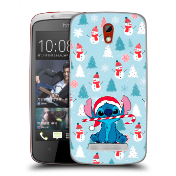 Пластиковый чехол на HTC Desire 500 с принтом Стич Новый год