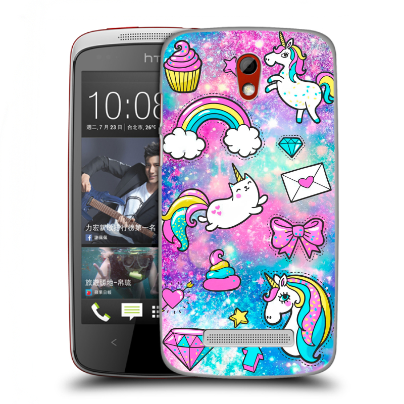 Пластиковый чехол на HTC Desire 500 с принтом Единороги Пластиковый чехол на HTC Desire 500 с принтом Единороги