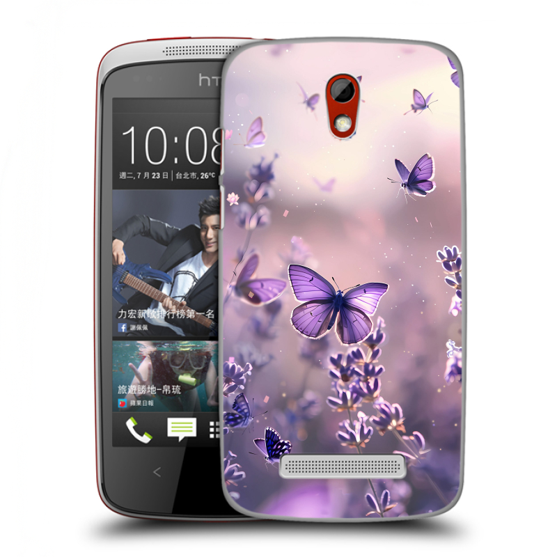 Пластиковый чехол на HTC Desire 500 с принтом бабочки и лаванда Пластиковый чехол на HTC Desire 500 с принтом бабочки и лаванда
