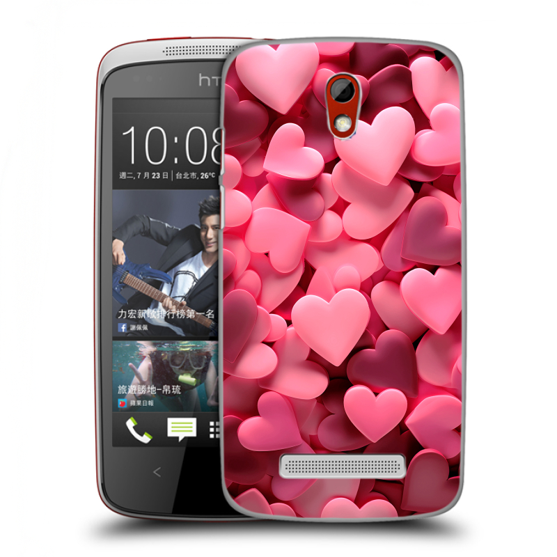 Пластиковый чехол на HTC Desire 500 с принтом розовые сердечки Пластиковый чехол на HTC Desire 500 с принтом розовые сердечки