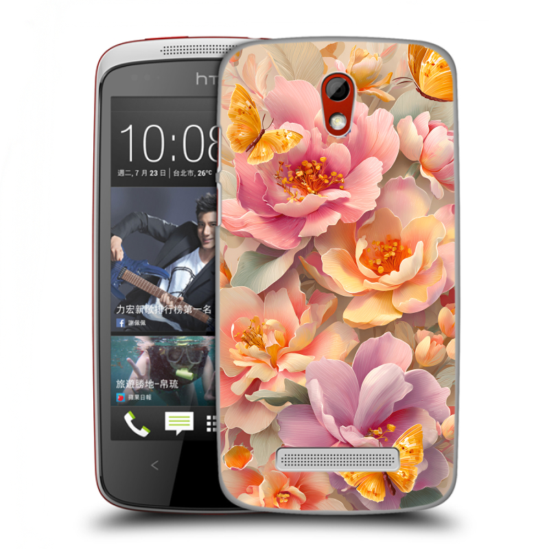 Пластиковый чехол на HTC Desire 500 с принтом Цветы и бабочки Пластиковый чехол на HTC Desire 500 с принтом Цветы и бабочки