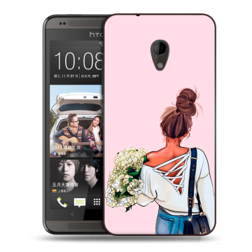 Силиконовый чехол на HTC Desire 700 с принтом Девушка и букет Силиконовый чехол на HTC Desire 700 с принтом Девушка и букет