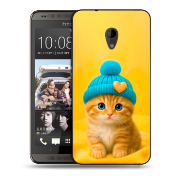 Силиконовый чехол на HTC Desire 700 с принтом Котенок в шапке