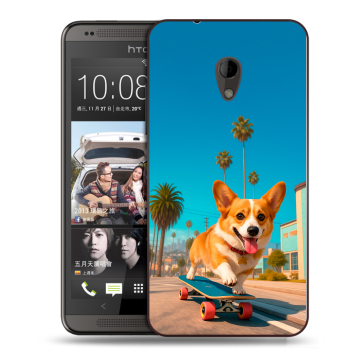 Силиконовый чехол на HTC Desire 700 с принтом Корги на скейте