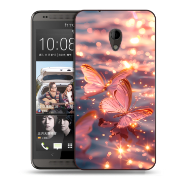 Силиконовый чехол на HTC Desire 700 с принтом бабочки розовые