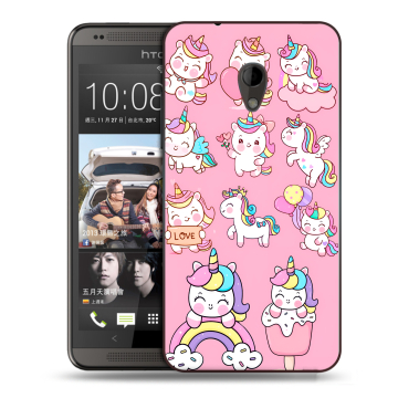 Силиконовый чехол на HTC Desire 700 с принтом Единороги и радуга