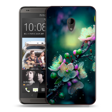 Силиконовый чехол на HTC Desire 700 с принтом Цветы и мрамор