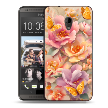 Силиконовый чехол на HTC Desire 700 с принтом Цветы и бабочки
