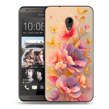 Силиконовый чехол на HTC Desire 700 с принтом Цветы и бабочки