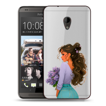 Силиконовый чехол на HTC Desire 700 с принтом девушка цветы