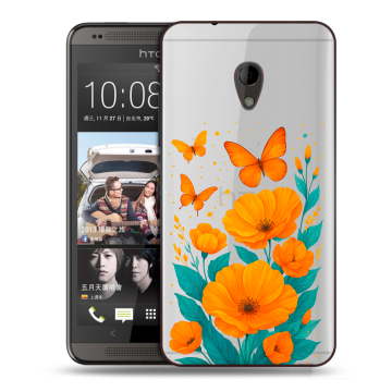 Силиконовый чехол на HTC Desire 700 с принтом цветы бабочки