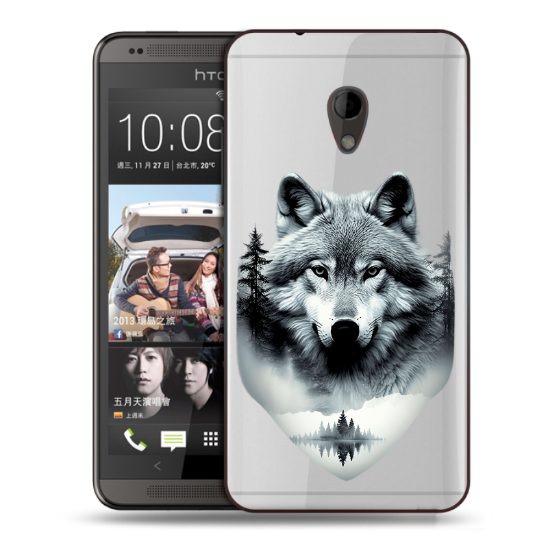 Пластиковый чехол на HTC Desire 700 с принтом Волк в лесу Пластиковый чехол на HTC Desire 700 с принтом Волк в лесу