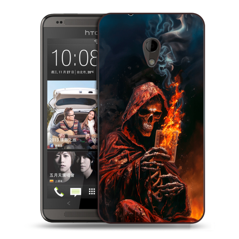 Силиконовый чехол на HTC Desire 700 с принтом Скелет и карты Силиконовый чехол на HTC Desire 700 с принтом Скелет и карты