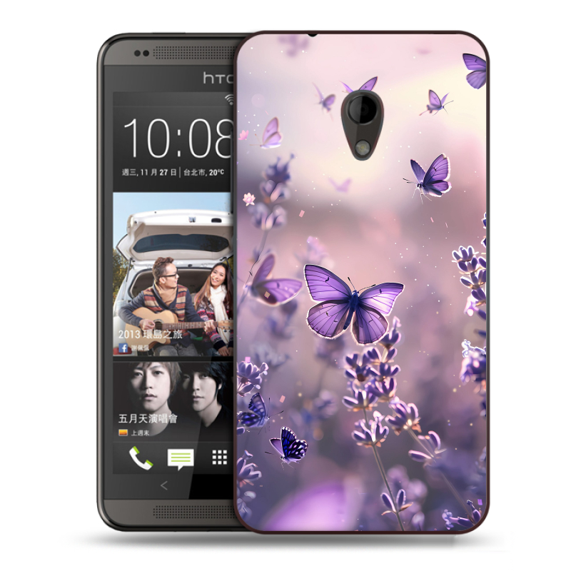 Пластиковый чехол на HTC Desire 700 с принтом бабочки и лаванда Пластиковый чехол на HTC Desire 700 с принтом бабочки и лаванда