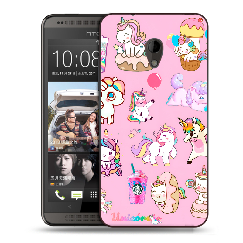 Силиконовый чехол на HTC Desire 700 с принтом розовые единороги Силиконовый чехол на HTC Desire 700 с принтом розовые единороги