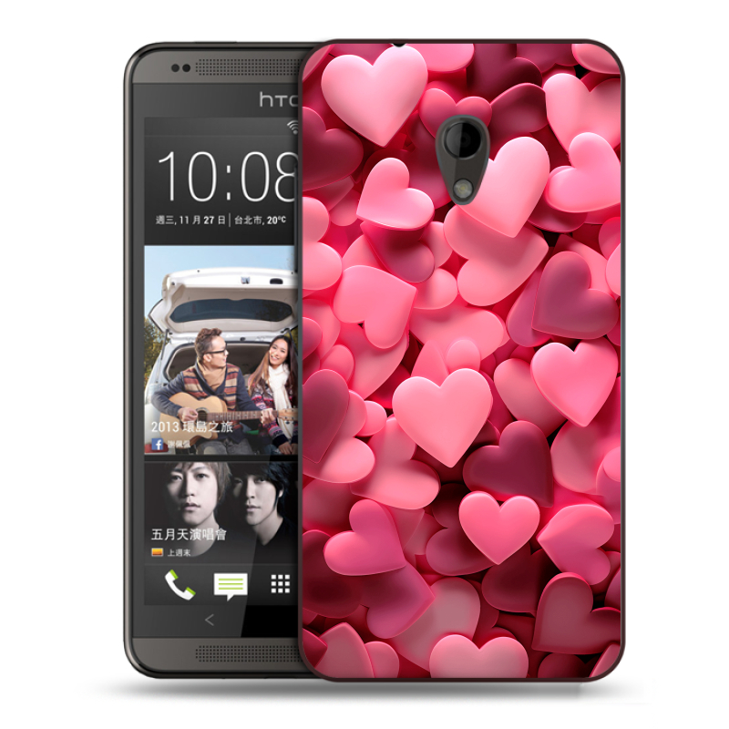 Силиконовый чехол на HTC Desire 700 с принтом розовые сердечки Силиконовый чехол на HTC Desire 700 с принтом розовые сердечки